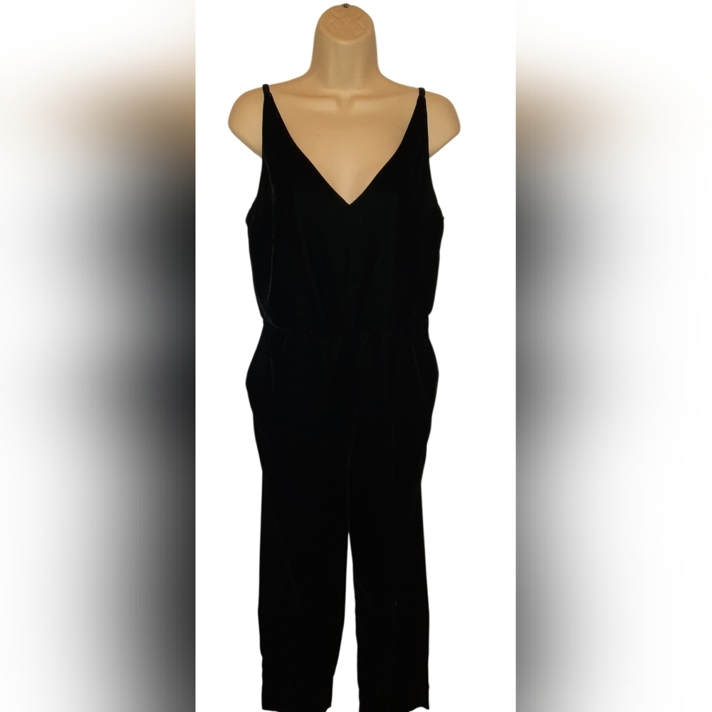 Banana Republic Black Velvet V-Neck Strap Jumpsuit